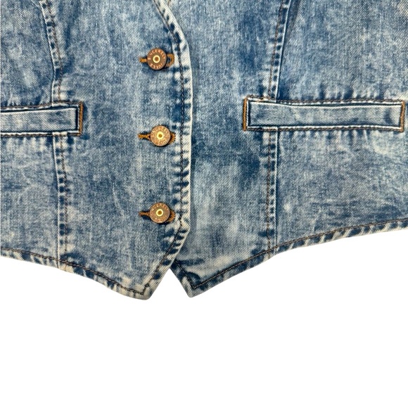 SINCERELY JULES Blue Denim Jean Vest Crop Too Rose Gold Buttons NWT XL - Picture 10 of 11